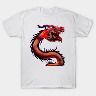 Red and Gold Chinese Dragon with Translucent Background T-Shirt